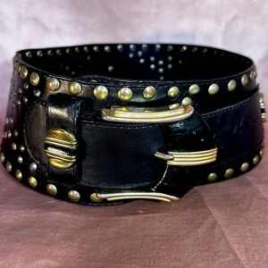 Vintage tequila leather studded corset wide black gold statement belt small